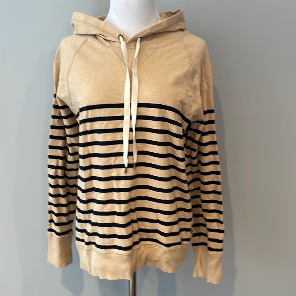 Jcrew tan and black striped hoodie sweatshirt- size M